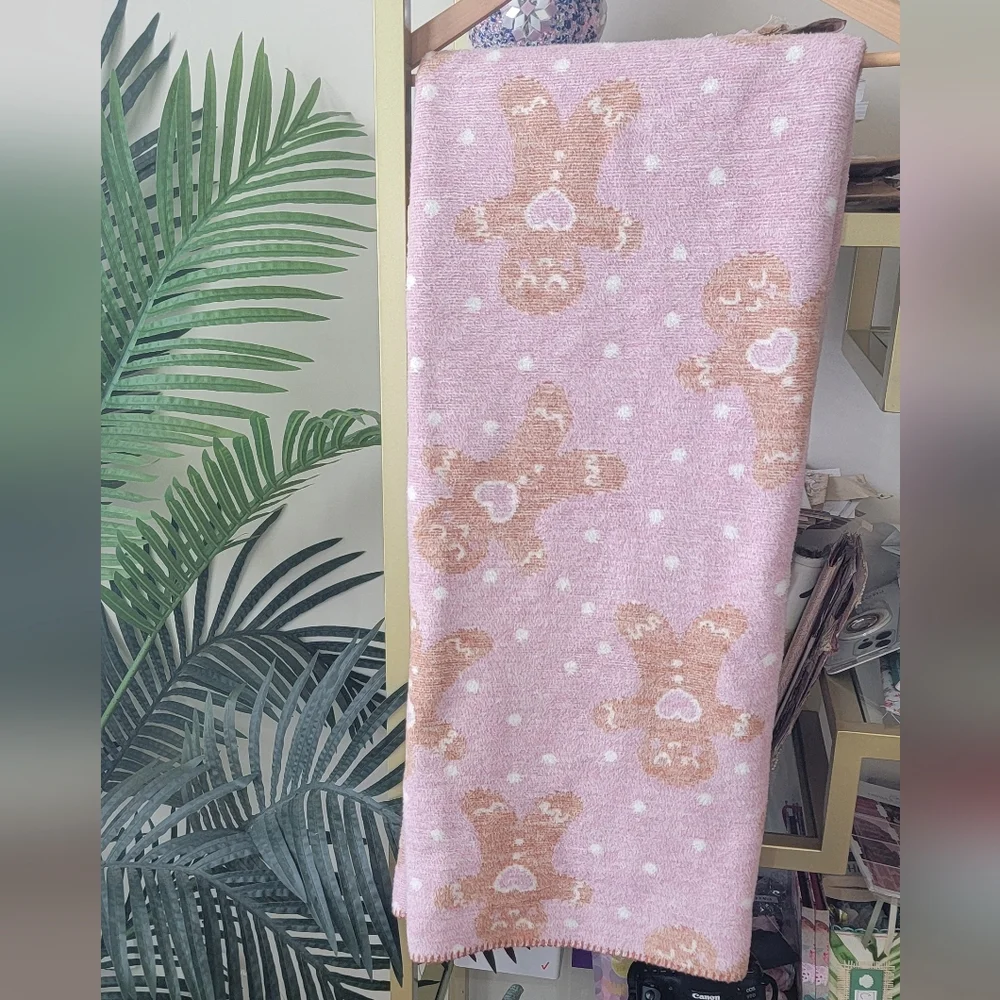Oversized Pink and Brown Gingerbread Christmas Blanket